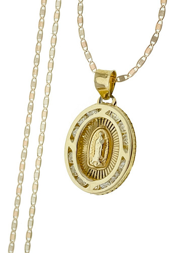 Medalla Virgen Guadalupe Y Cadena 45 Cm Oro Solido 10k Mözz