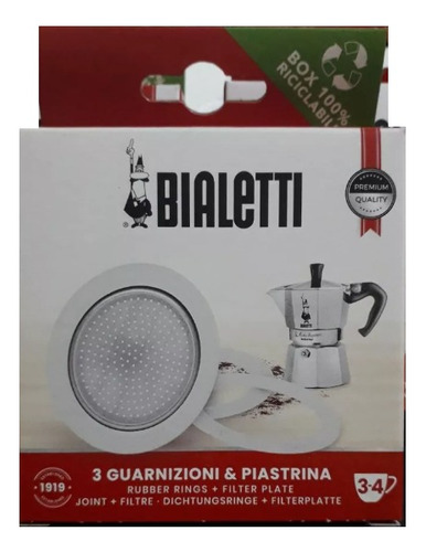 Bialetti - 3 Juntas + Filtro De Aluminio Para 3 O 4 Tazas.-