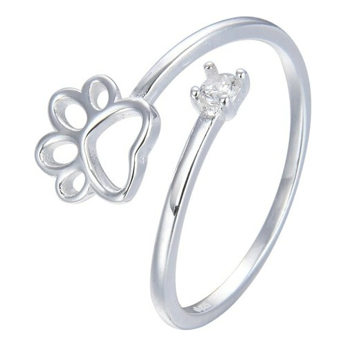 Anillo Ajustable Plata 925 Patita Mascota Con Cubic