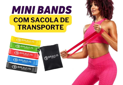 Kit Elástico Tubing Premium + 5 Mini Bands 100% Látex Bravus Preto