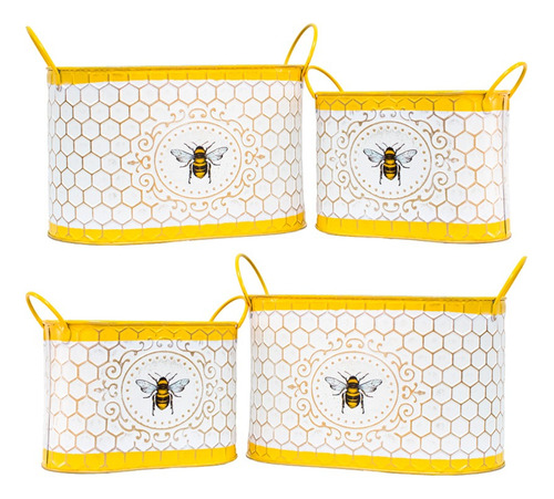 Set 4 Macetas Decorativas De Alumino 2 Tamaños Diseño Abeja