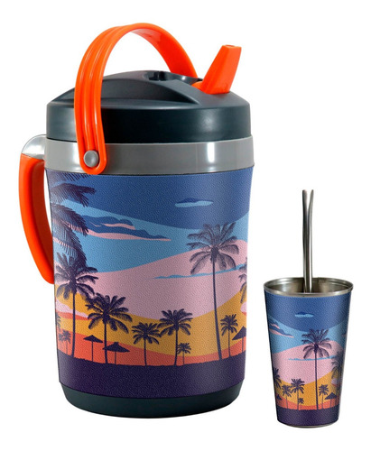 Set Terere Termo Vaso Bombilla, Palmeras Colores