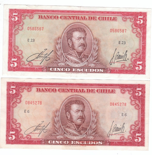 2 Billete Cinco Escudos Banco Central De Chile