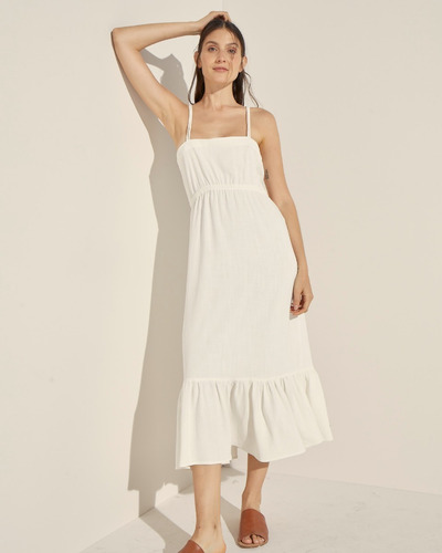 Imagen 3 de 6 de Vestido System Lino Michigan Liso Cuello Descubierto - Mujer