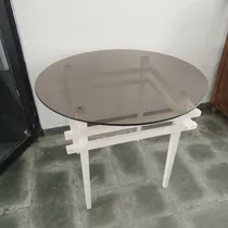 Comprar Mesa De Comedor Redonda 4 Puestos Base Laqueada Y Vidrio