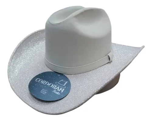 Sombrero Vaquero Mujer Texana Dama Brillos Hueso Perla Beige