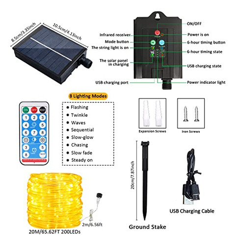 Cuerda De Luces Led Solares Para Exteriores, 22 Metros