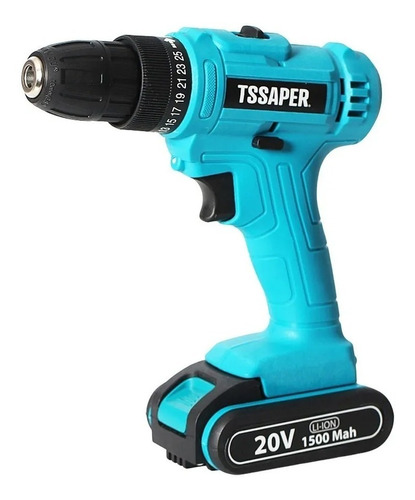 Furadeira e Parafusadeira 3/8 com Bateria 20v e fonte 32Nm Mandril 10mm Tssaper TPA20 Azul