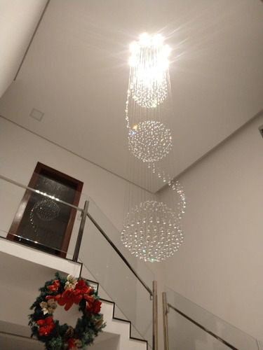 Lustre Cristal 3 Globos Base 60cm 1,90 A 2,10 Metros Altura