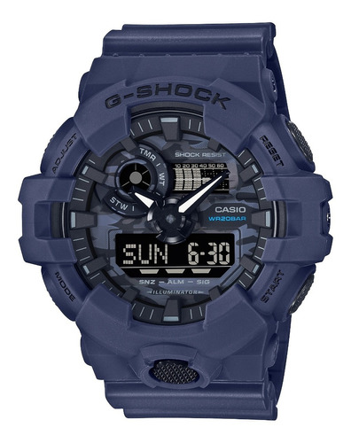 Reloj Casio Hombre G-shock Ga-700ca-2a Antigolpe Sumergible Color de la malla Azul Color del bisel Azul Color del fondo Negro