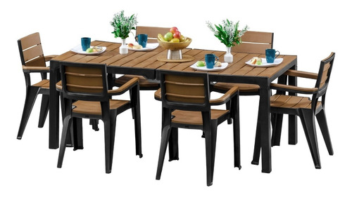 Comedor Para Exterior Tipo Madera 6 Puestos Marca Mq