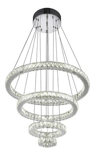 Luminária Lustre Pendente De Cristal Aliança 4 Anéis Com Led Cor Cromado/Transparente 110V/220V