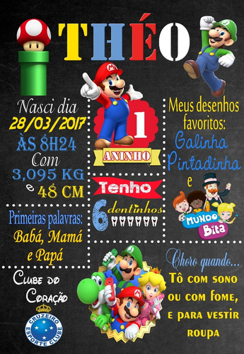 Imagem 1 de 2 de Quadro Chalkboard + Convite Digital Whats Super Mário Bros