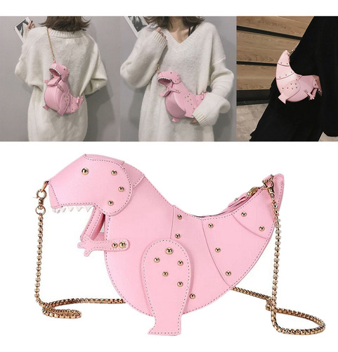 Mujeres Lindo Dinosaurio 3d Bandolera Remache Chic Cadena