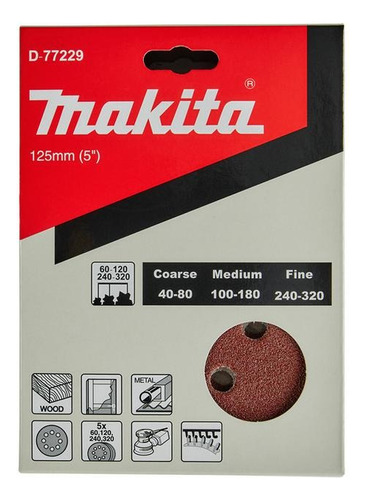 Lija 125mm Makita D-77229 Madera Metal Abrojo X20 60a320 Mkb