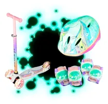 Comprar Monopatin Unicornio Ruedas Luces Casco Rodilleras Coderas 