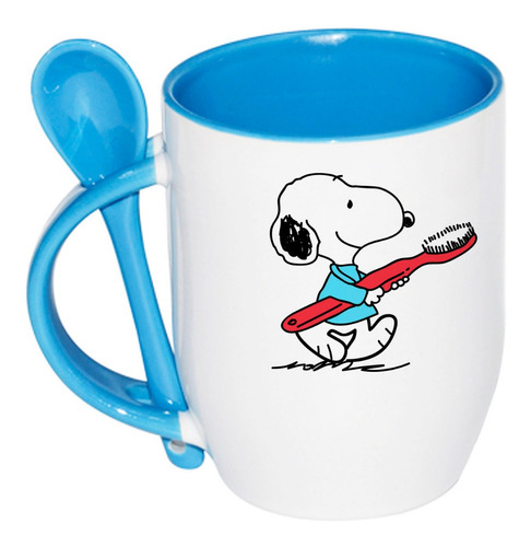 Snoopy Dentista Odontólogo Taza Con Cuchara Azul