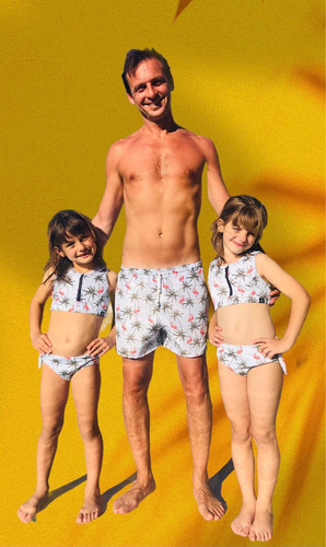 Imagen 6 de 8 de Malla Bikini Surf Niña Uv Upf50+ Top Cierre + Bombi Flamenco