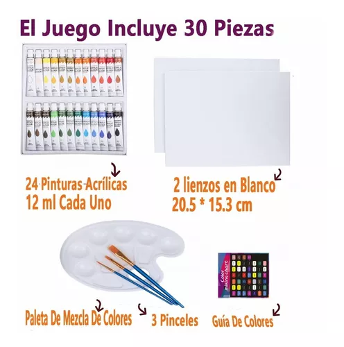 Paquete de arte acrílico, 24 pinturas acrílicas + 25 lienzos