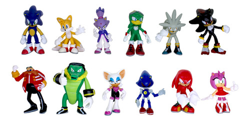 Boneco Sonic Tails Robotinik Knuckles Vector Rouge Kit 12pçs