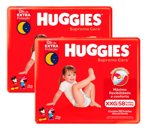 Kit 2 Fralda Huggies Supreme Care Tamanho Xxg 58 Fraldas Des