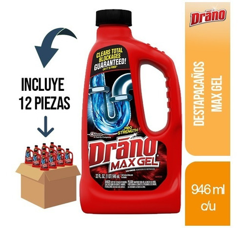 12 Pz - Drano Destapacaños Plus Liquido 946ml