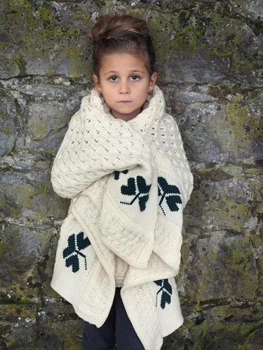 Manta De Lana Merino Con Trébol De Punto Trenzado Para Niños