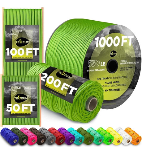Cuerda Paracord Teceum, 305 Metros, Para Supervivencia Y Cam