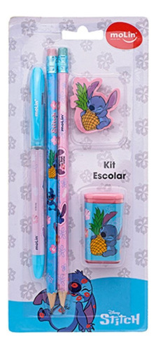 Kit Escolar Infantil Stitch Caneta, Lápis 5 Peças Molin