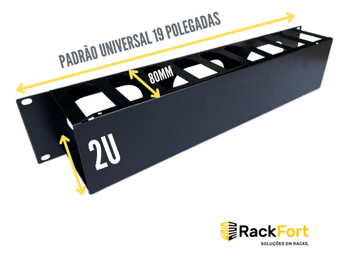 Guia Cabo Horizontal 2u X 80mm Para Rack Servidor Padrão 19 Cor Preto