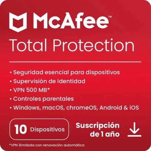 Antivirus Mcafee Total Protection 2024 Para 10 Pcs  1 Año 