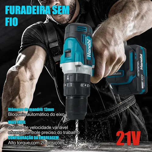 Parafusadeira Furadeira Impacto Hanabi JL-2005 80nm 13mm Brushless