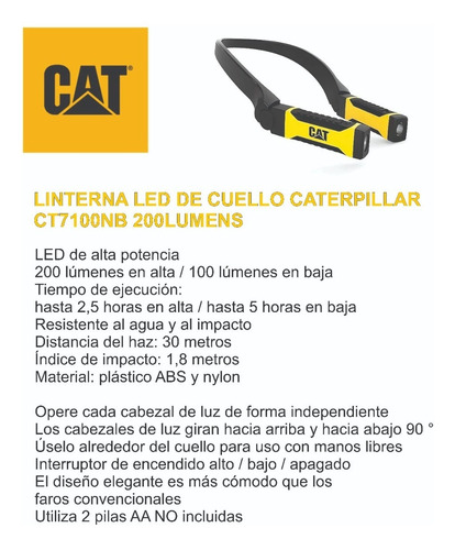 Imagen 6 de 12 de Linterna De Cuello Cat Caterpilar 200 Lumens Ct7100nb