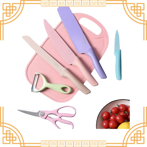 Set De Cuchillos De Colores Con Tabla 7 Piezas