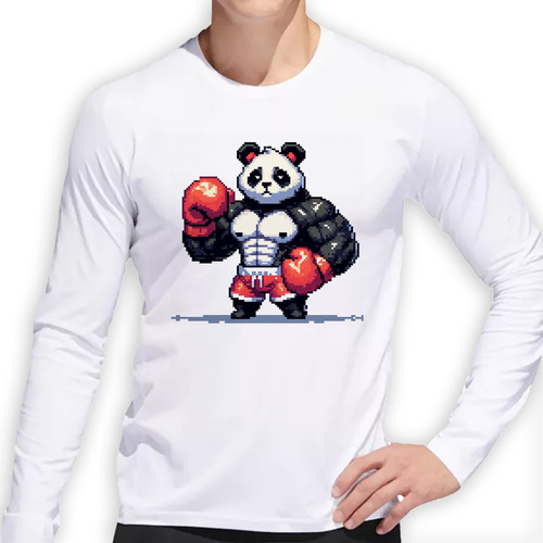 Remera Hombre Ml Panda Oso Fight Guantes Box Musculoso