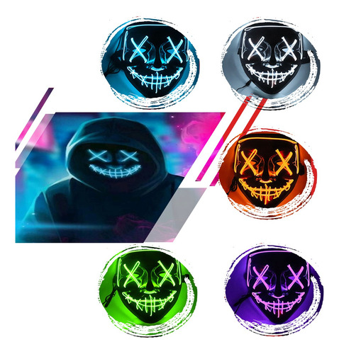 Mascara Led Neon Carnaval Cosplay Fantasia Masculina Cores