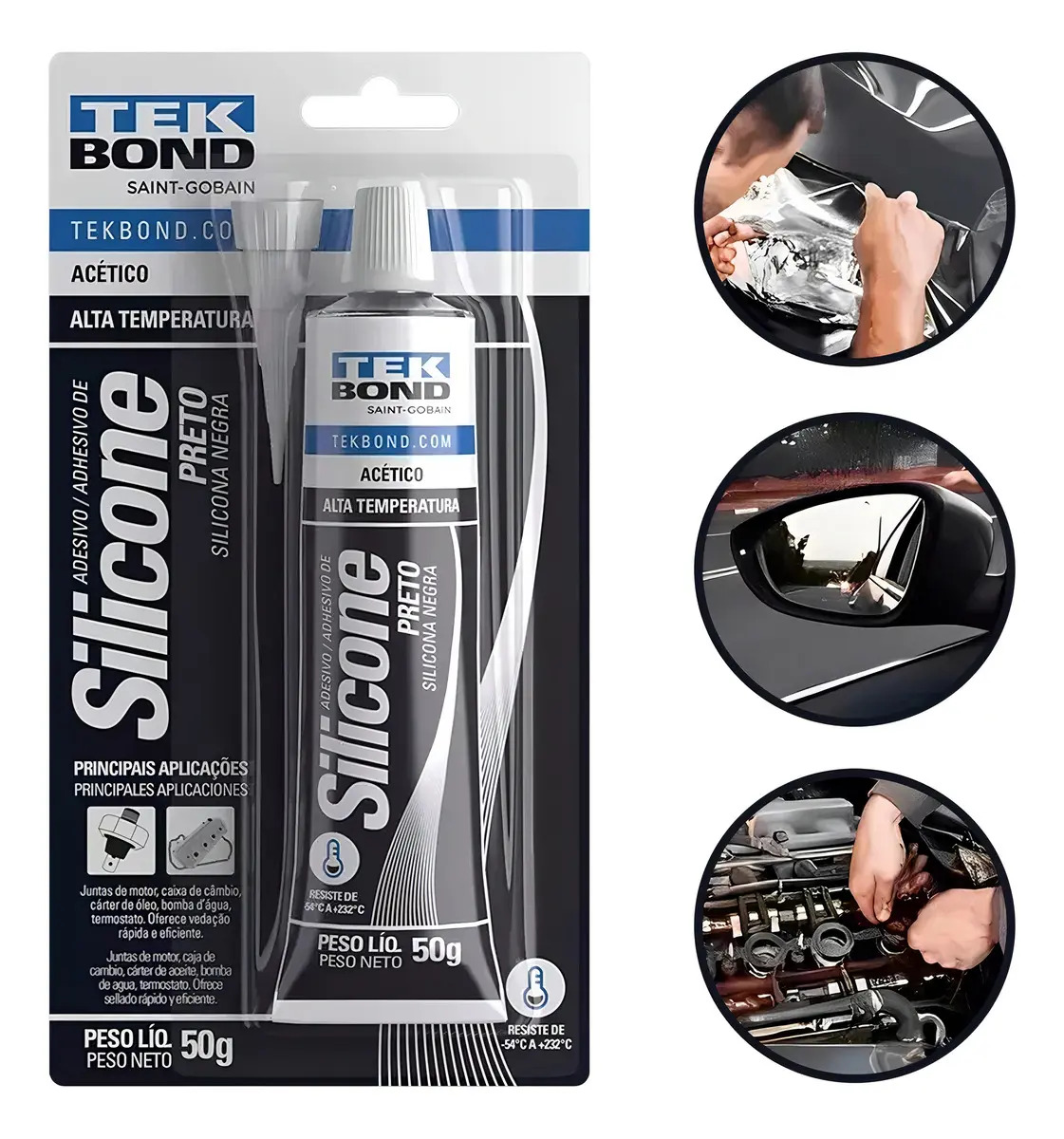 Silicone Adesivo Acético Preto Alta Temperatura 50g Tekbond
