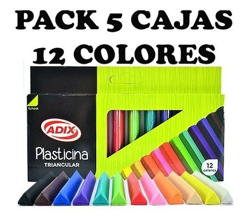 Pack 5 Plasticinas 12 Colores Triangular Adix