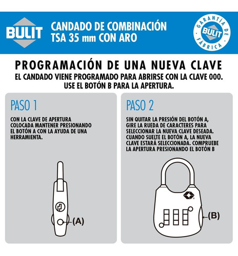 Imagen 4 de 5 de Candado De Combinación Tsa Con Aro Bulit