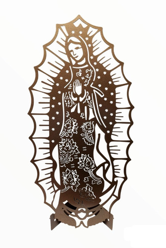 Virgen De Guadalupe 60cm Estrellas Y Flores Celosía De Metal
