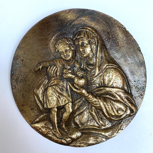 Maria Com Menino Jesus - Medalhão De Bronze
