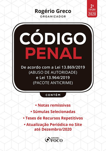CÓDIGO PENAL - 2ª ED - 2020, de Greco, Rogério. Editora Foco Jurídico Ltda, capa mole em português, 2020