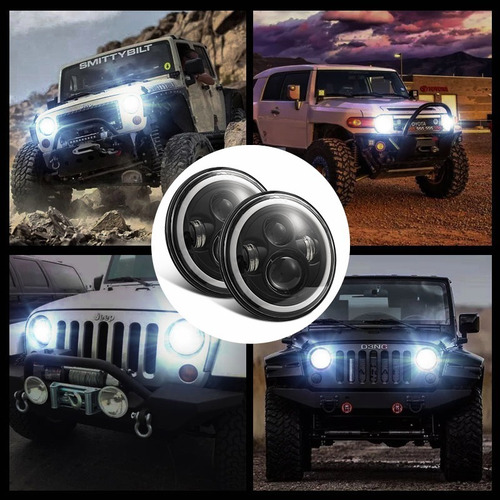 Imagen 10 de 10 de Par 7'' Faros H4 Led Ojo De Ángel Para Wrangler Jeep Vocho