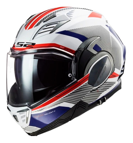 Casco Moto Ls2 Ff900 Abatible Valiant I I Blanco Azul Rojo