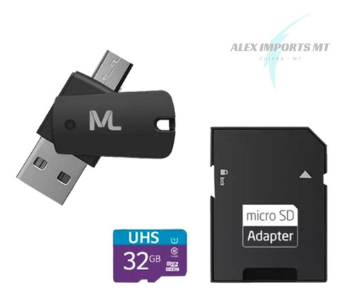 Cartão De Memória Multilaser 32gb Sd+usb+otg Com Adaptador