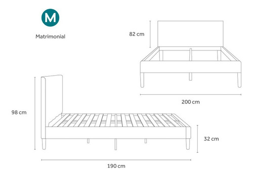 Base De Cama Nooz Prime Con Cabecera Capitonada, Matrimonial Color S/C