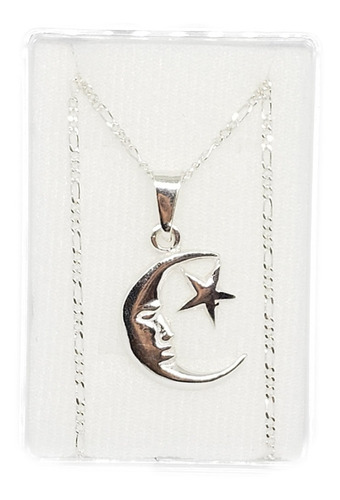 Collar De Luna Y Estrella De 2 Cm De Plata +estuche L2