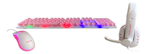 Kit Gamer Level Up Blanco Rosado Lvlup Color Del Teclado Rosa