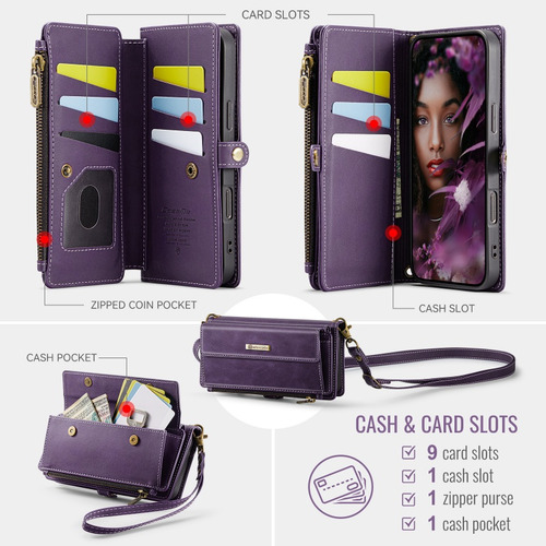 Funda Tipo Cartera Con Cierre De Piel Con Cordón Para Samsung Galaxy S25 Edge S24 Fe S23 Plus S22 Ultra S21 A16 A56