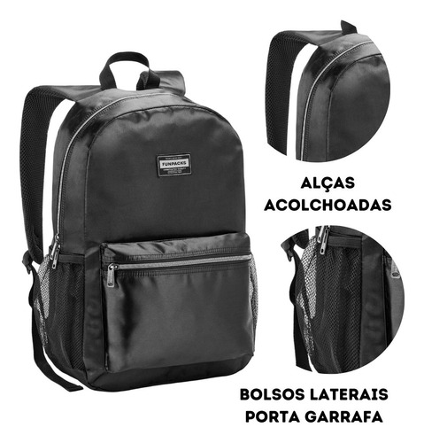 Mochila Feminina Escolar Casual 18 Cetim Seanite Cor Preto Desenho Do Tecido Liso